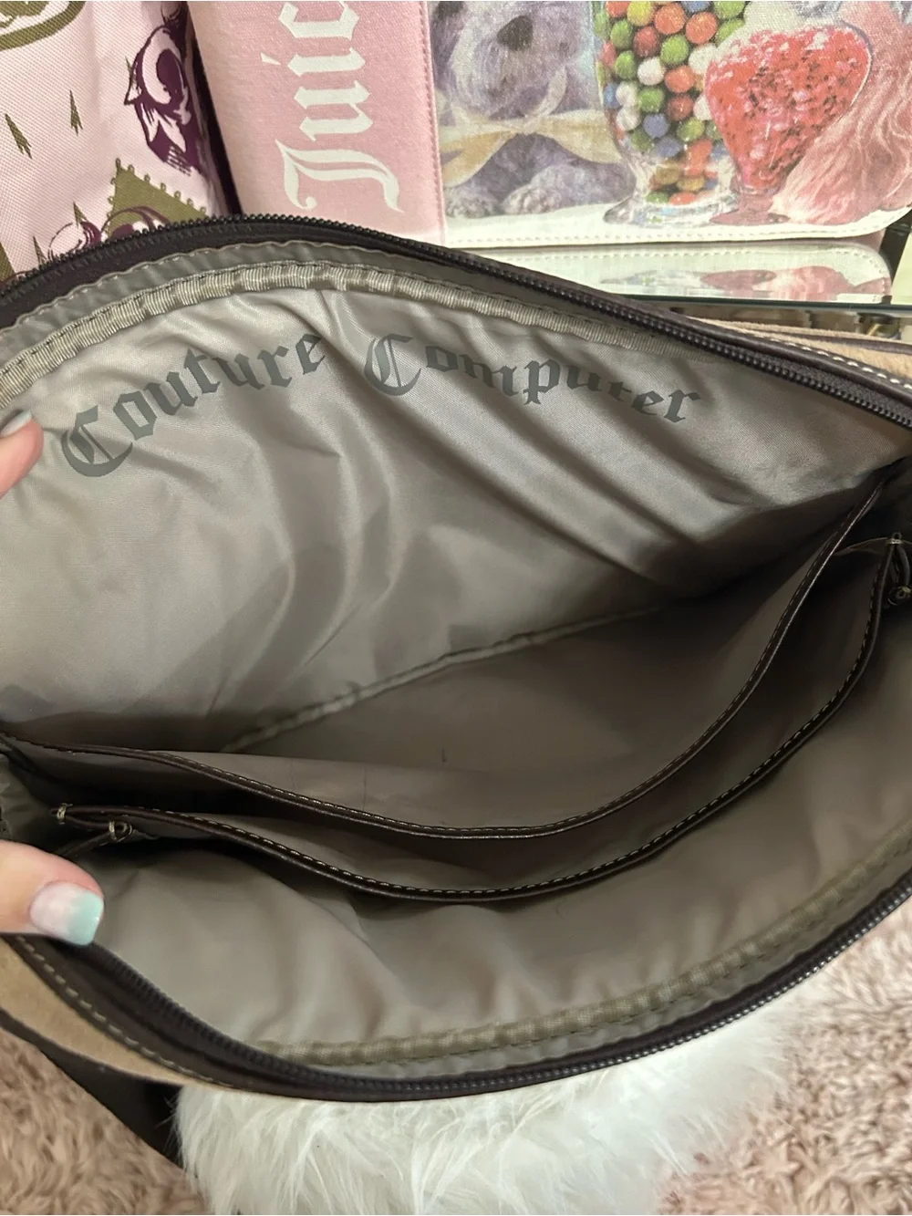 Y2K Vintage 2008 Juicy Couture Brown Velour Laptop Crossbody Bag Floral Logo